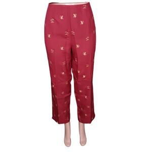 FIX Peter Martin Red Silk Pants Gold Embroidered  Tropical size 14 Fully Lined